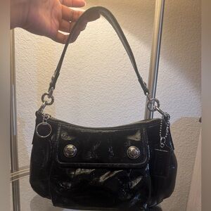 Coach Black Patent Leather Shoulder Bag with Adjustable Strap